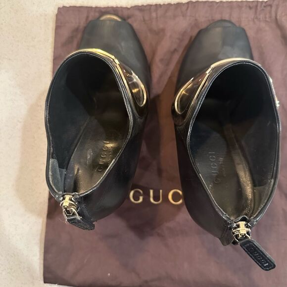 GUCCI Peeptoe Ankle Bootie with Gold Horsebit Zip Up Size 37 - Picture 7 of 13